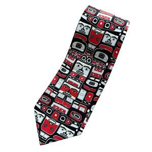 Tribal Art of the Northwest Coast silk neck tie totems red black white gray/blue
